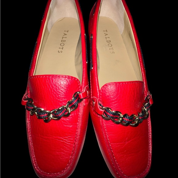Talbots Shoes - Talbots‎ Bold Red Leather Slip-Ons with Chain Detail
